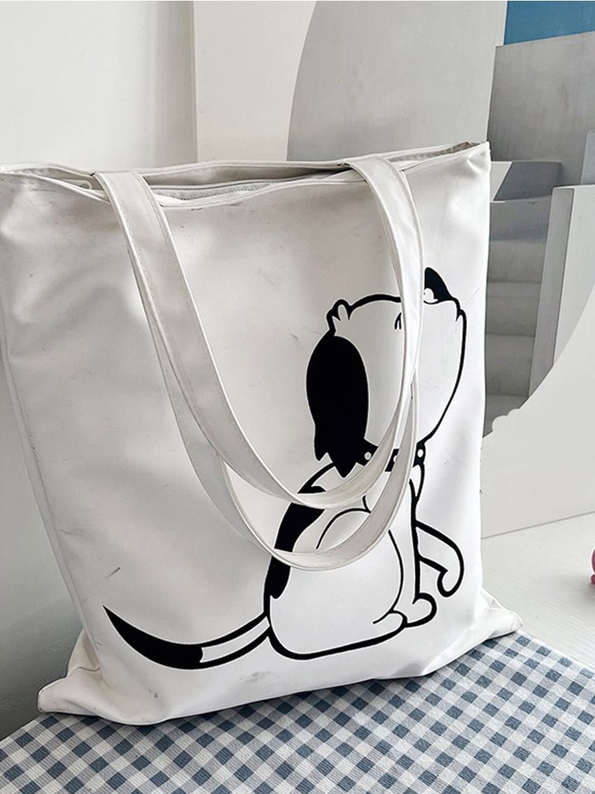 Dog Pattern Shopper Bag Preppy For Shopping