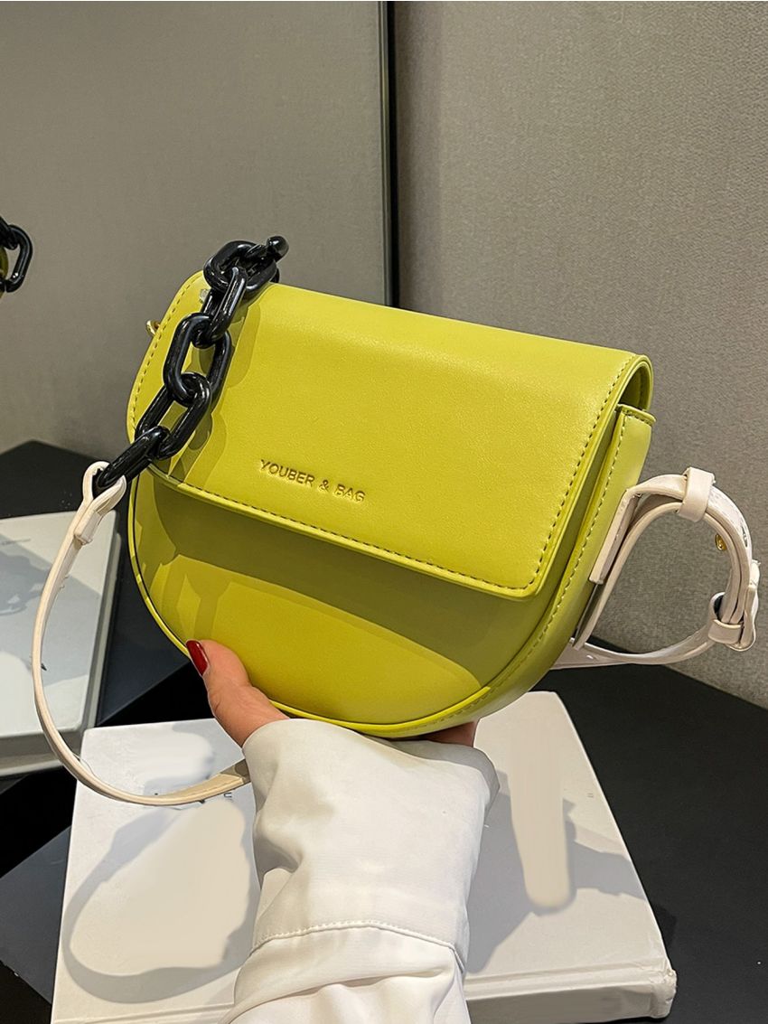 Mini Saddle Bag Letter Detail Flap PU For Daily Life