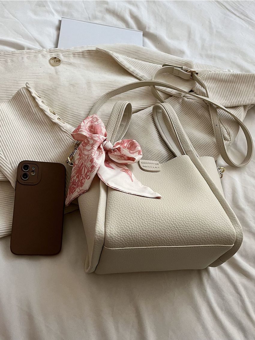 Twilly Scarf Decor Square Bag Litchi Embossed PU For Daily Life