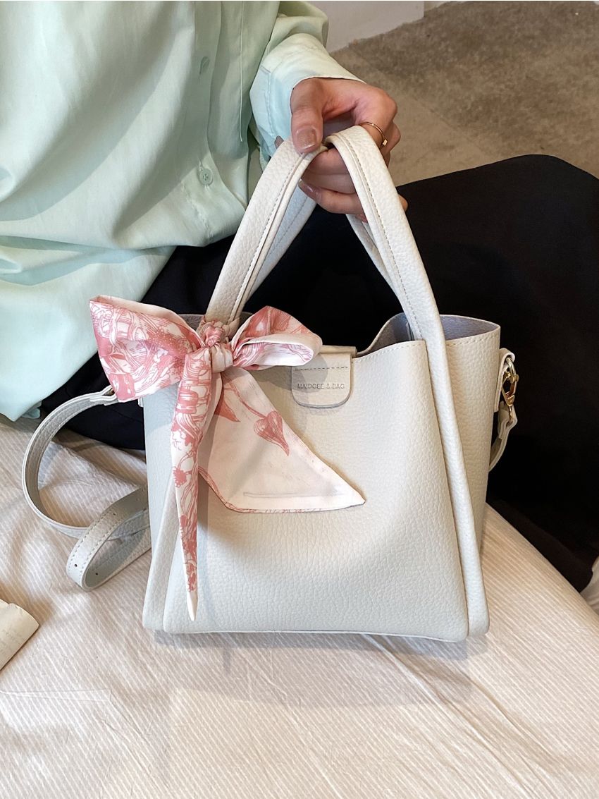 Twilly Scarf Decor Square Bag Litchi Embossed PU For Daily Life