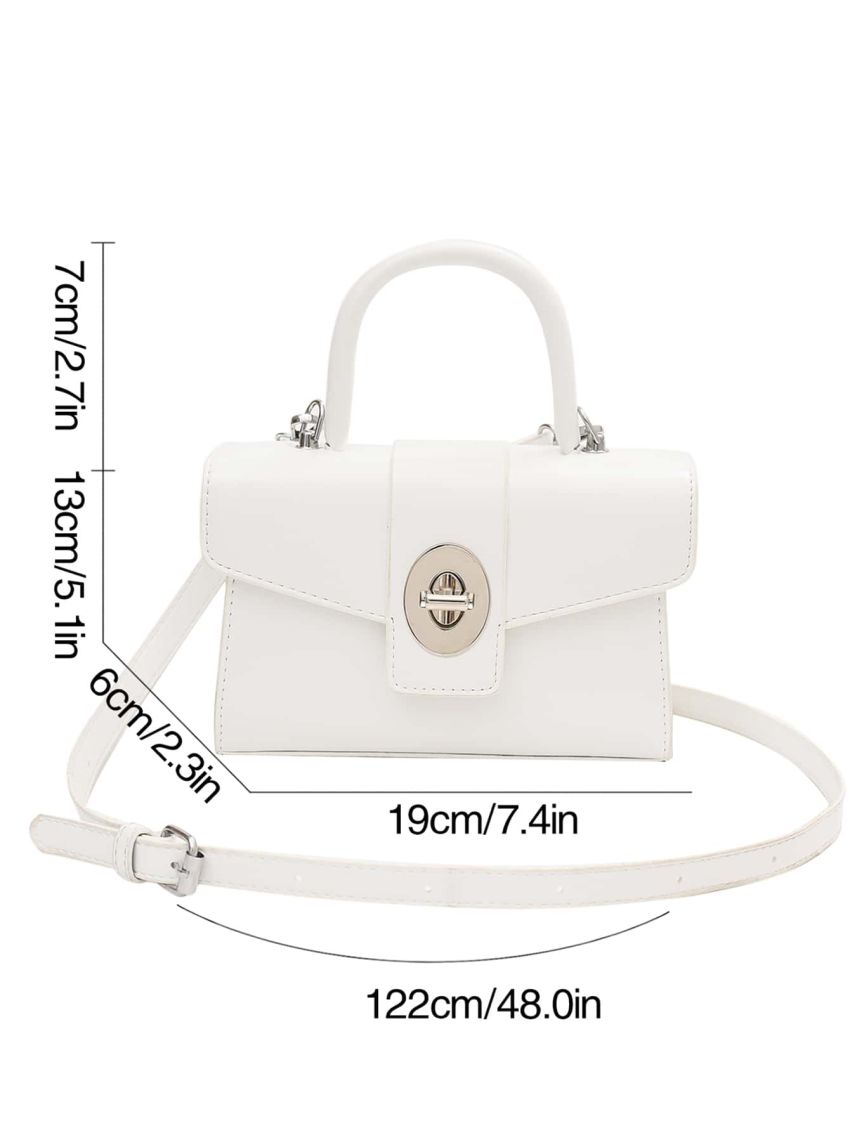 Mini Square Bag Twist Lock PU White For Daily Life
