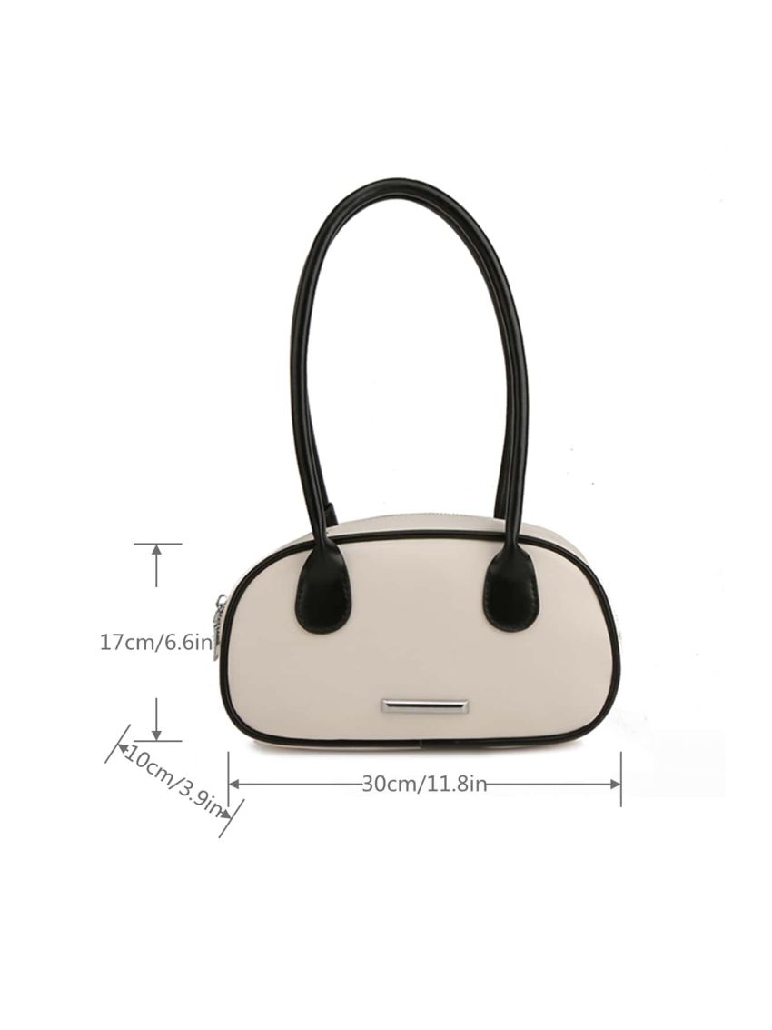 Contrast Piping Square Bag PU Metal Decor For Daily Life