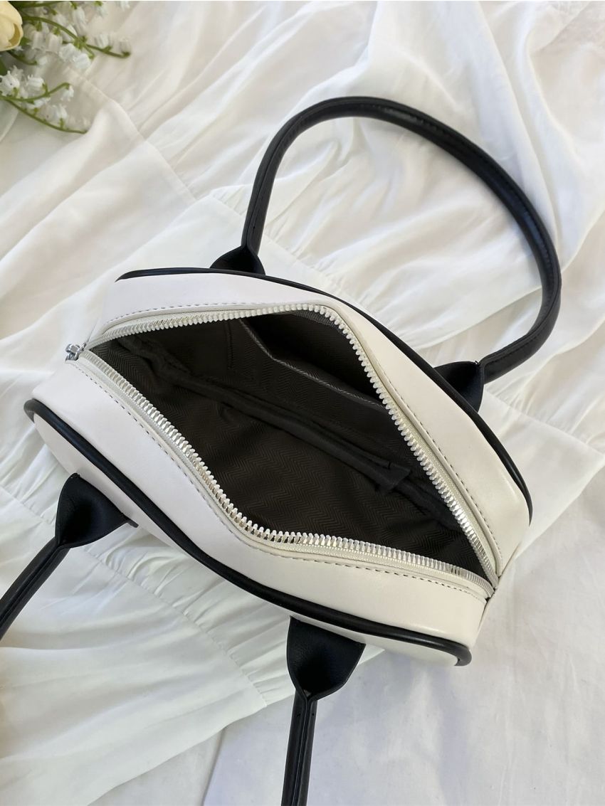 Contrast Piping Square Bag PU Metal Decor For Daily Life