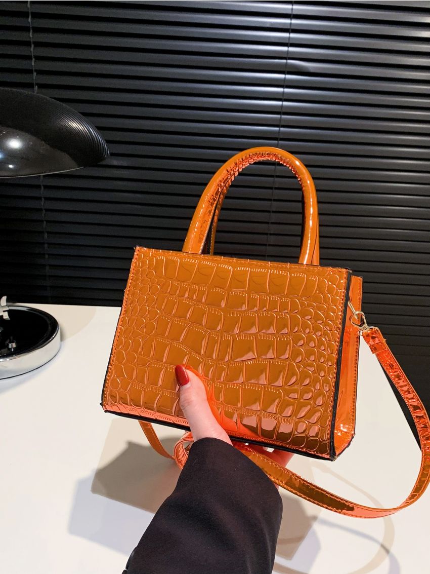 Mini Square Bag Crocodile Embossed Metallic PU Funky