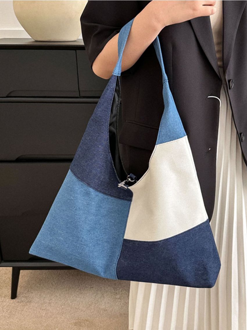 Color Block Hobo Bag Oversized Polyester For Daily Life