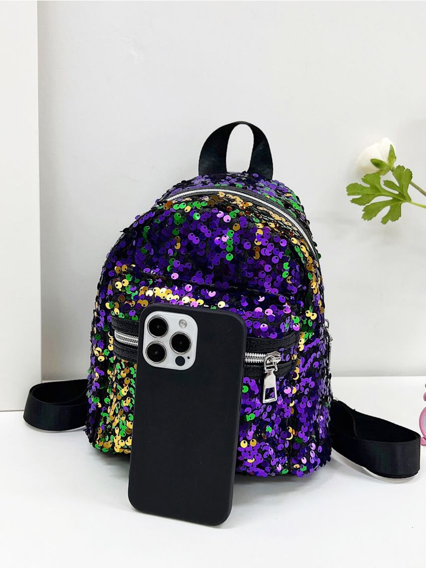 Mini Classic Backpack Sequin Decor Glamorous For Daily Life