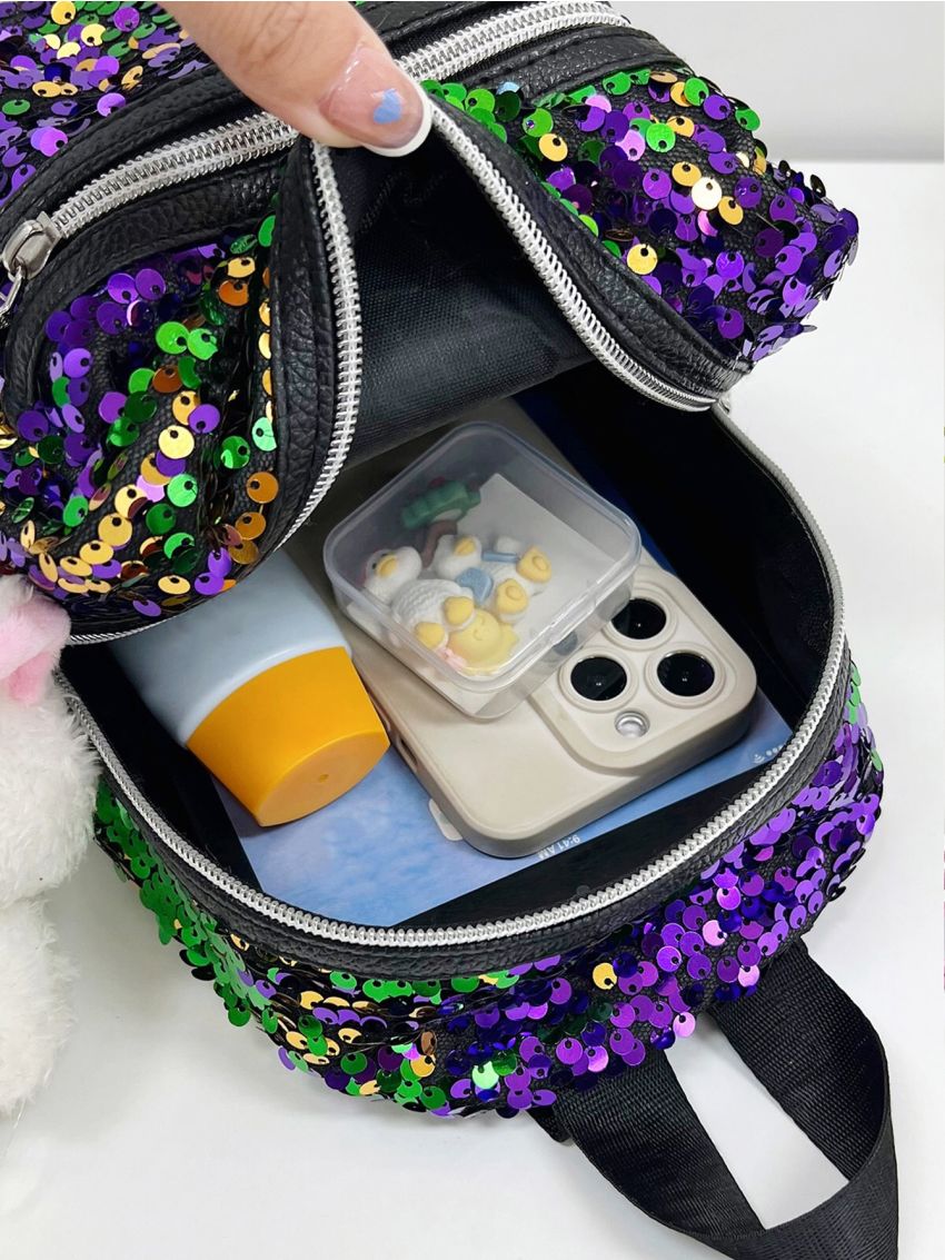 Mini Classic Backpack Sequin Decor Glamorous For Daily Life