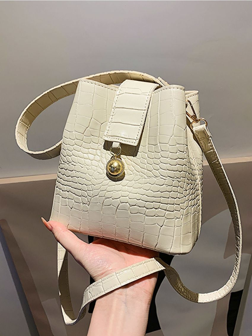Crocodile Embossed Bucket Bag Mini Elegant