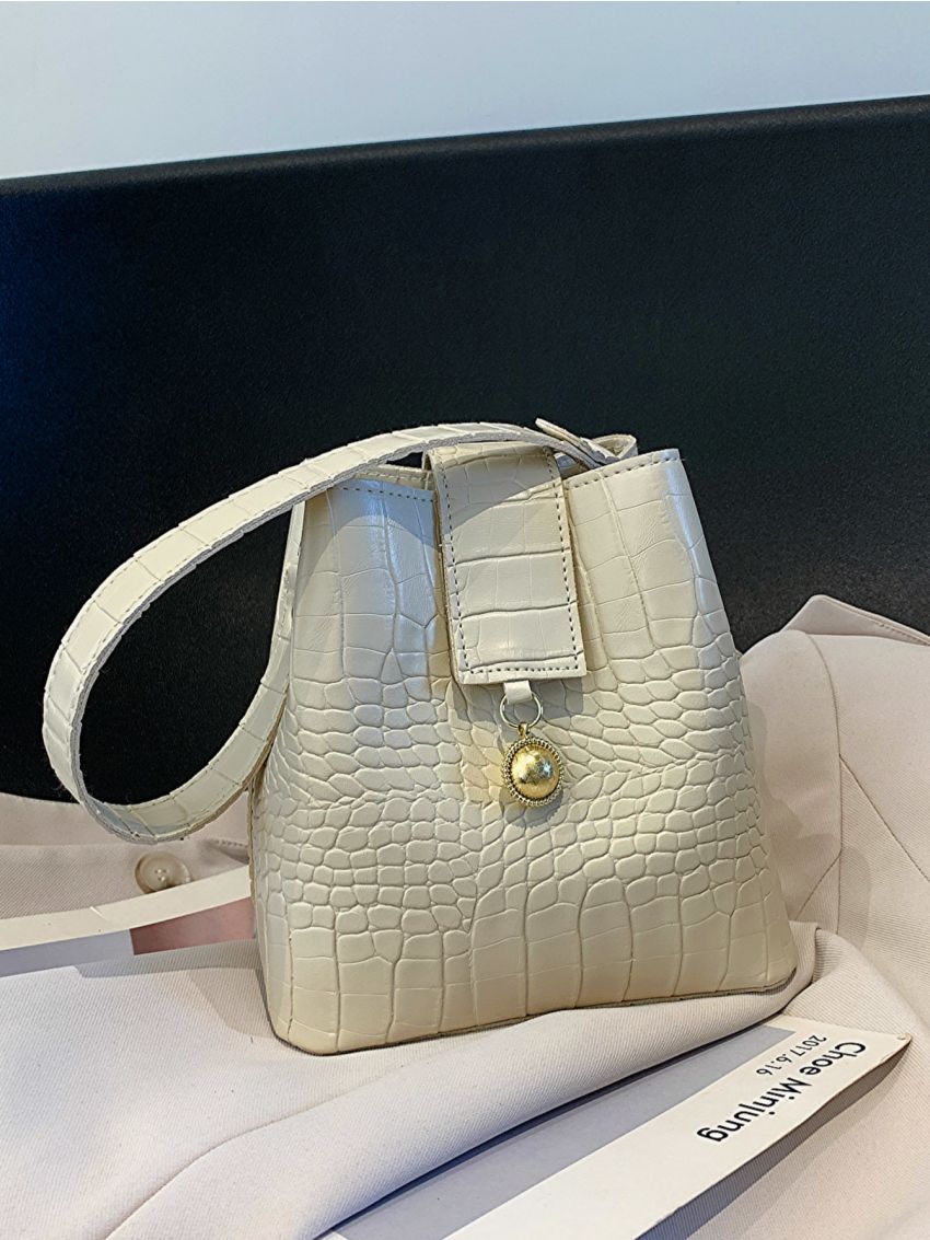 Crocodile Embossed Bucket Bag Mini Elegant