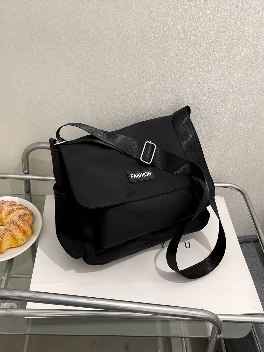 Letter Patch Decor Messenger Bag Minimalist Canvas