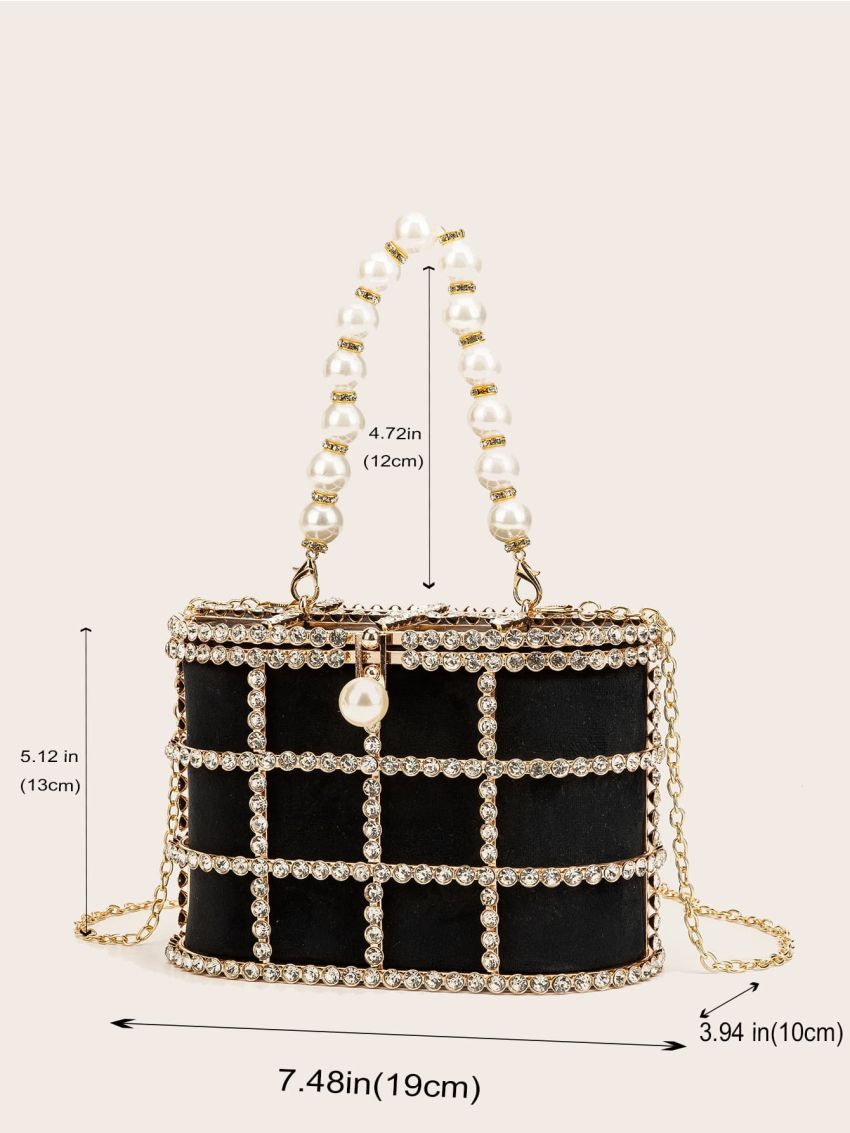 Mini Bucket Bag Rhinestone & Faux Pearl Decor Glamorous For Party