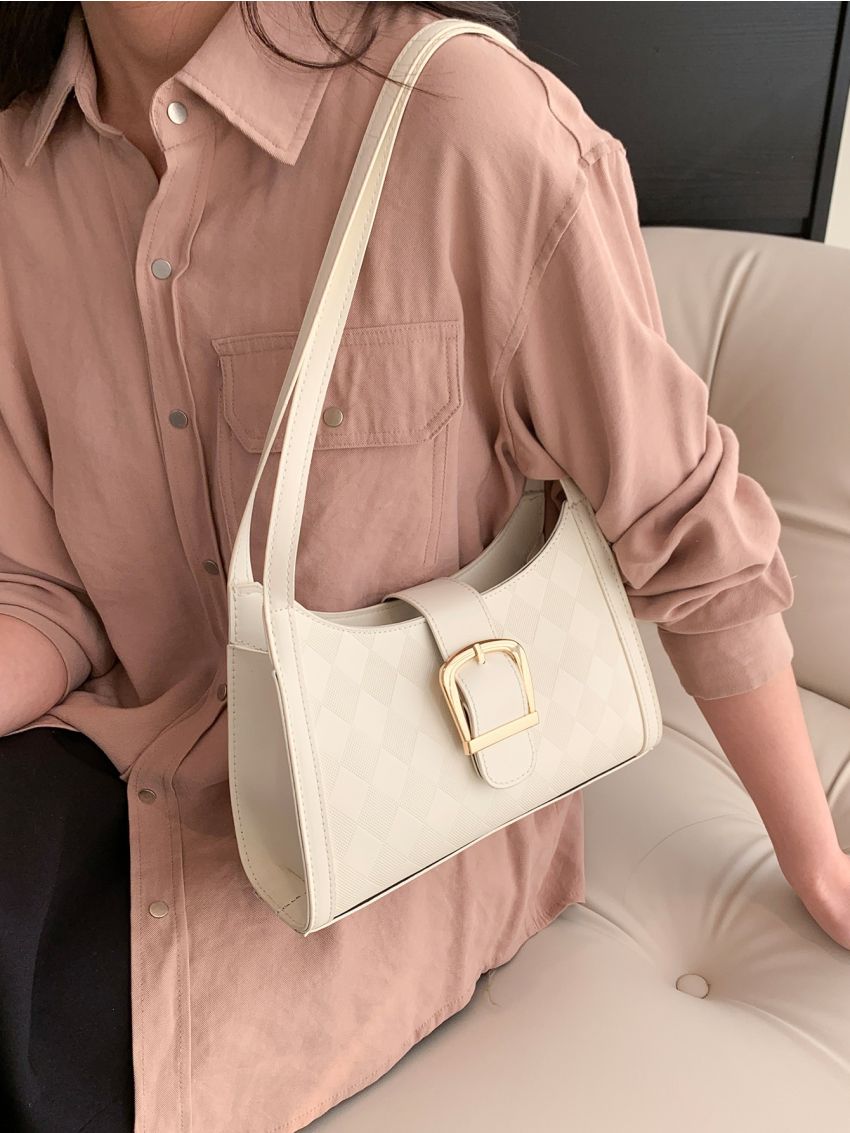 Geometric Embossed  Baguette Bag Buckle Decor