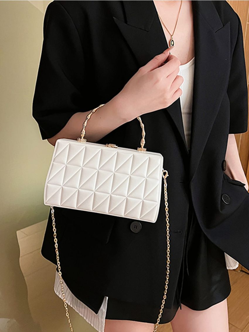 Quilted Pattern Box Bag Top Handle Fashion