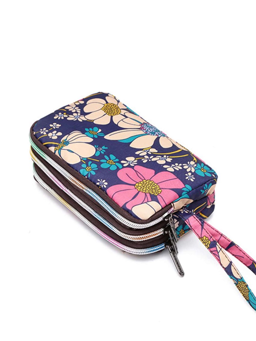 Floral Pattern Long Wallet Multi-Zipper Waterproof