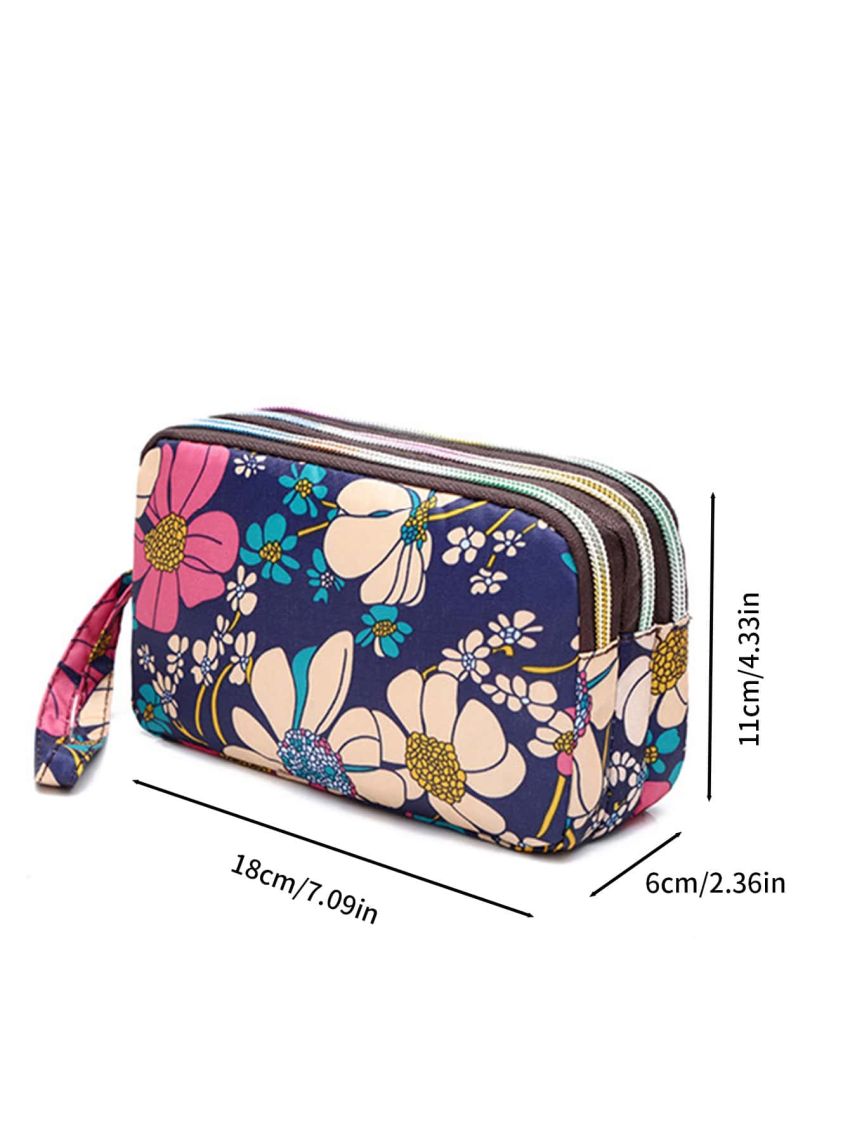 Floral Pattern Long Wallet Multi-Zipper Waterproof