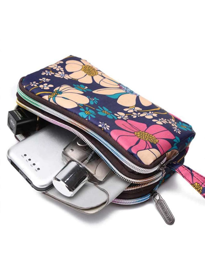 Floral Pattern Long Wallet Multi-Zipper Waterproof
