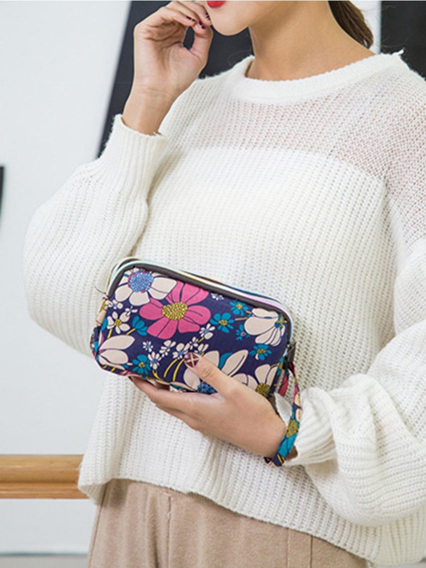 Floral Pattern Long Wallet Multi-Zipper Waterproof