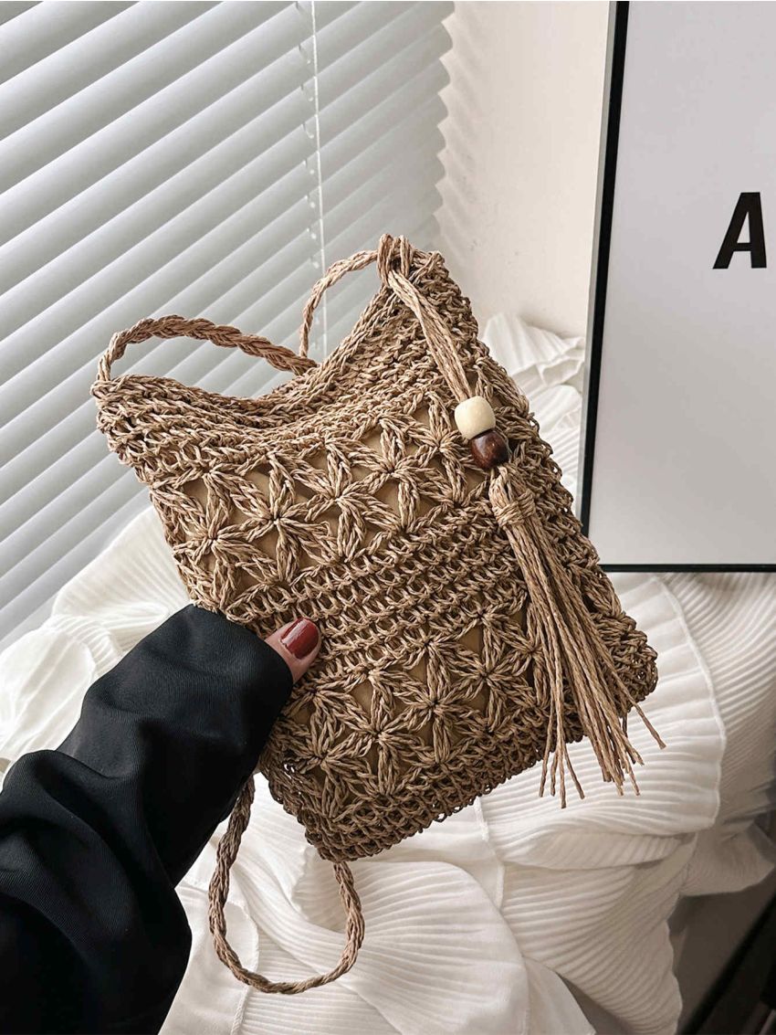 Mini Straw Bag Tassel Decor