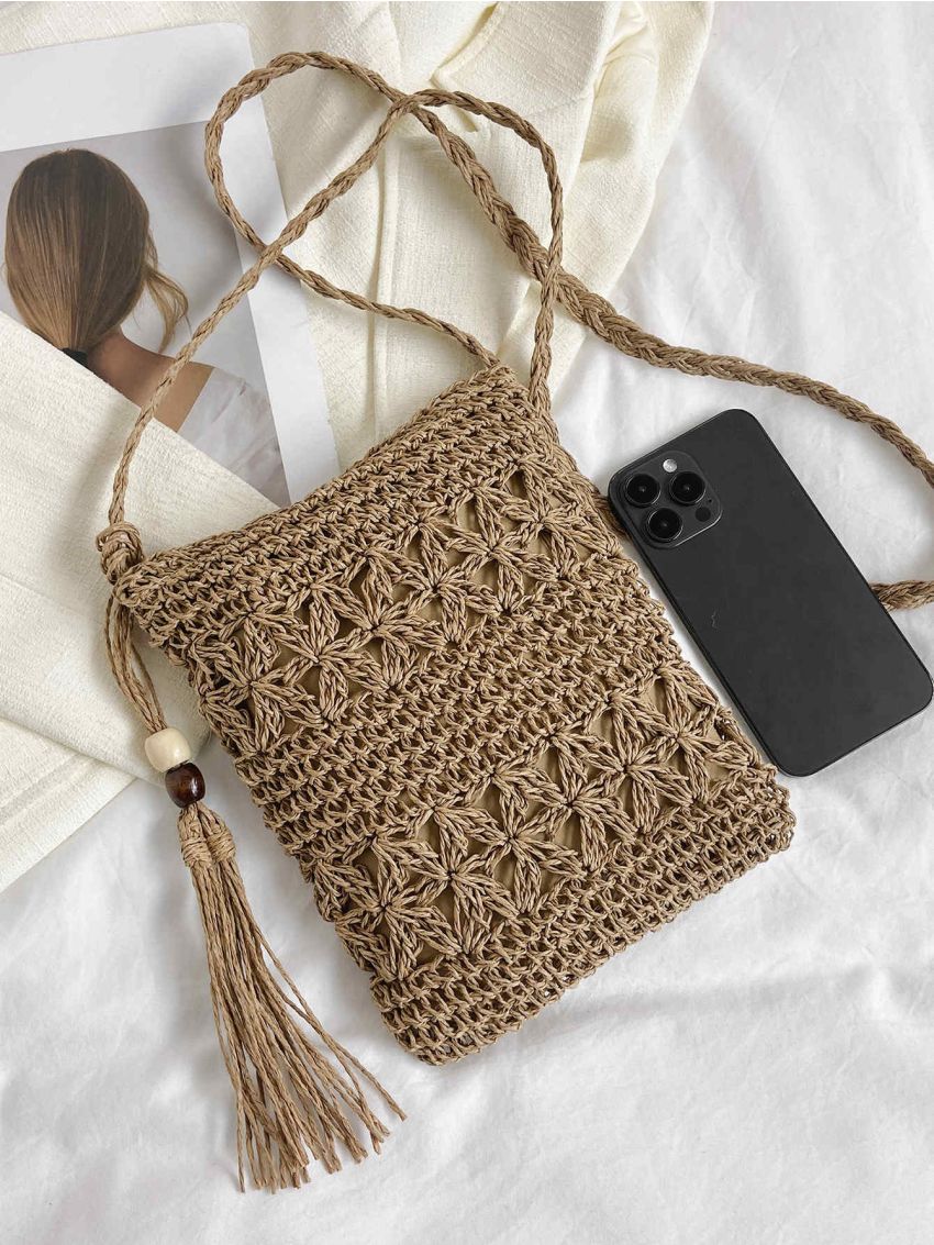 Mini Straw Bag Tassel Decor