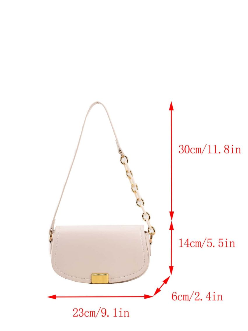 Small Shoulder Bag Flap Metal Decor Minimalist