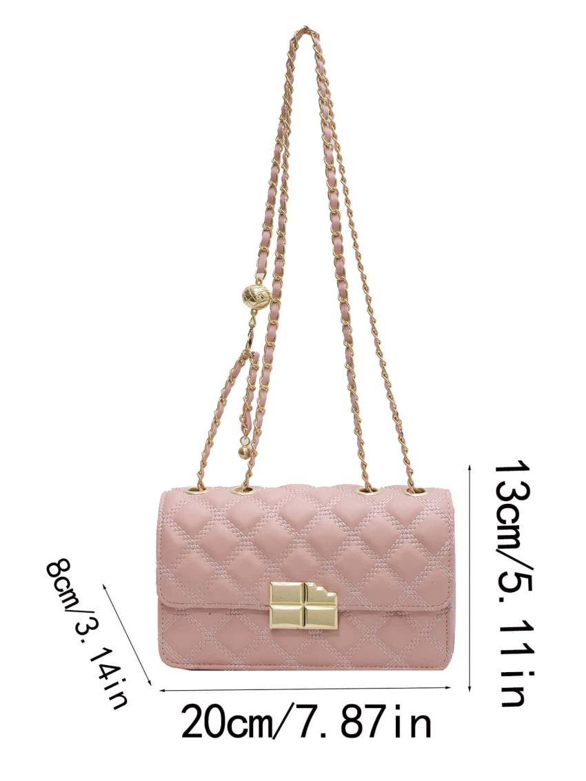 Quilted Square Bag Mini Metal Decor Flap Pink