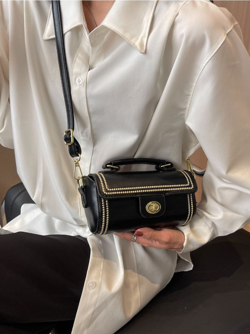 Twist Lock Bucket Bag Mini Top Handle Black