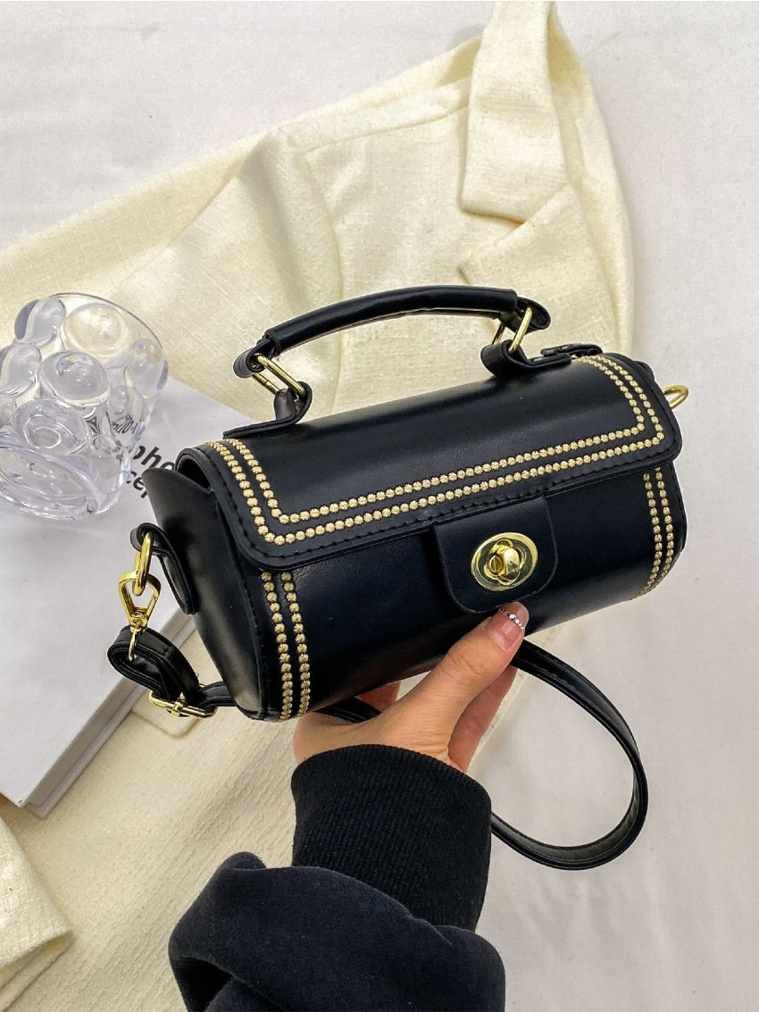 Twist Lock Bucket Bag Mini Top Handle Black