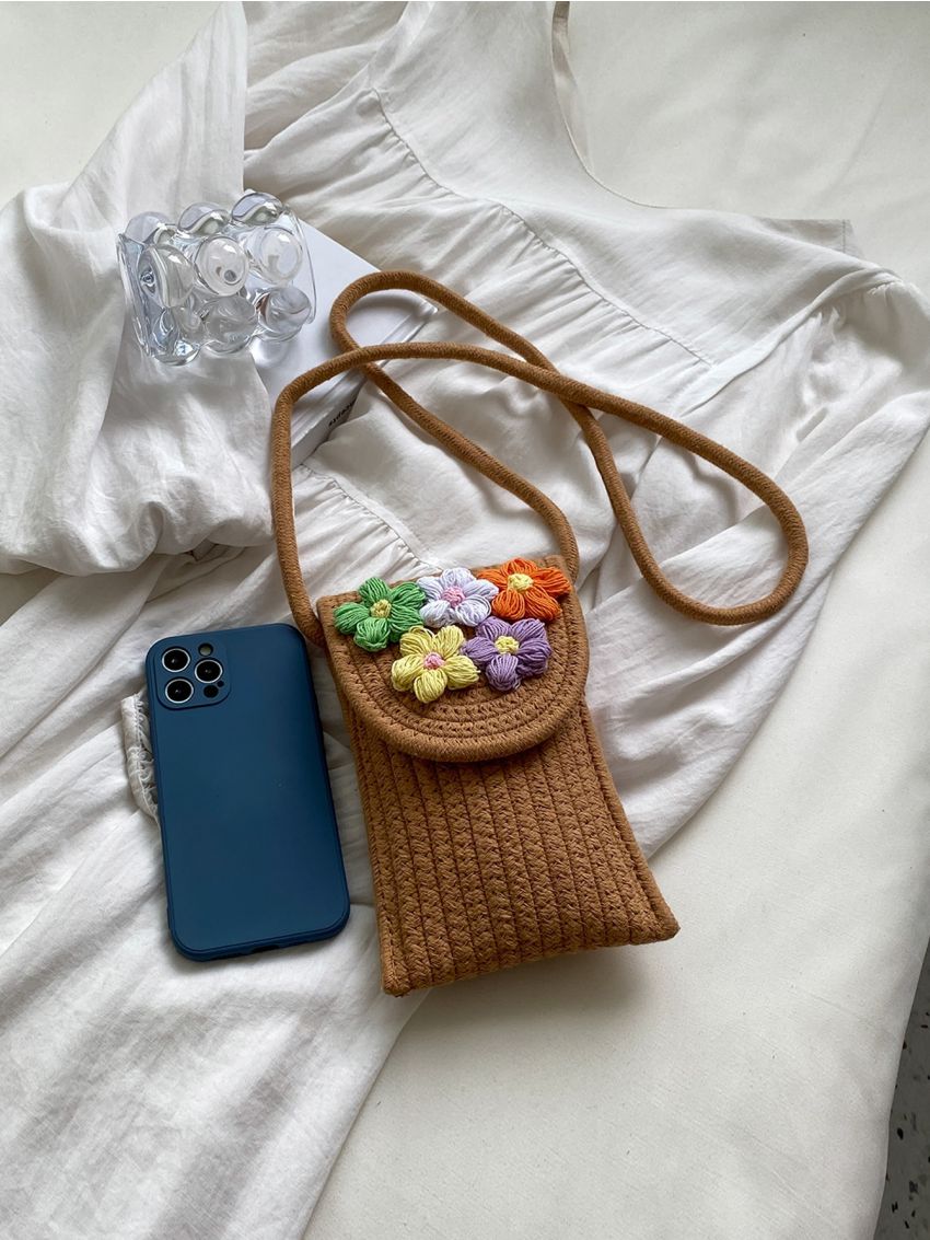 Mini Flap Straw Bag Flower Decor