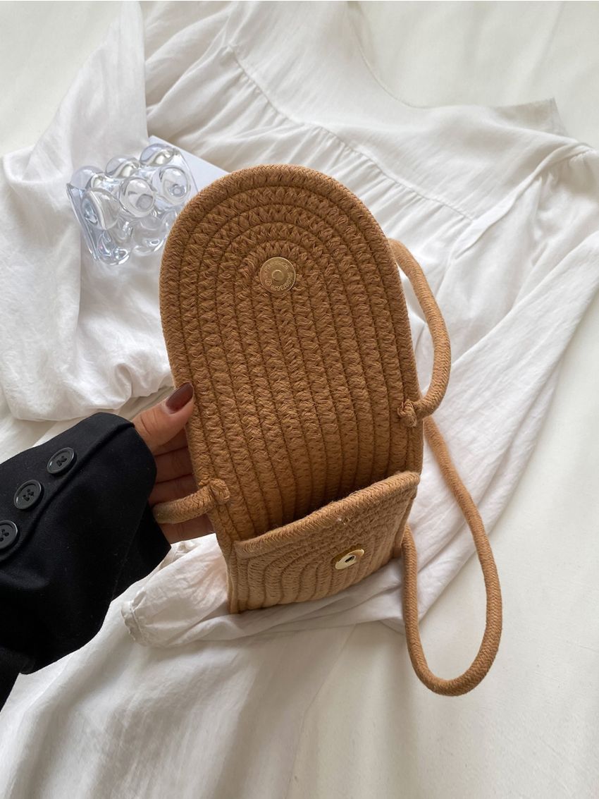 Mini Flap Straw Bag Flower Decor