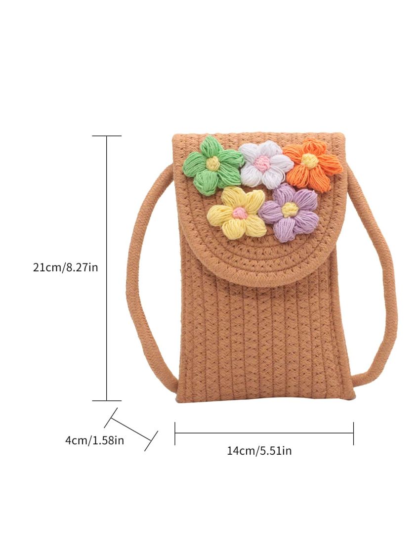Flower Decor Straw Bag Mini For Vacation Travel