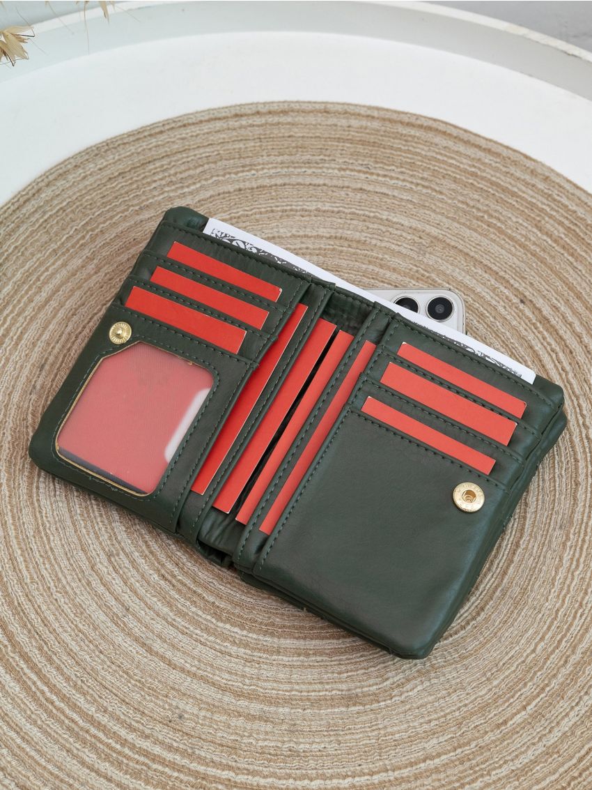 Stitch Design Green Small Wallet for Women