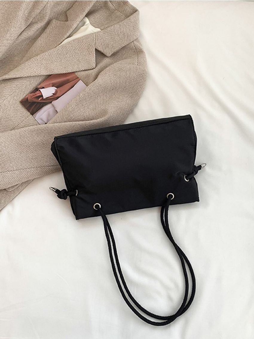 Minimalist Black Shoulder Tote Bag Double Handle