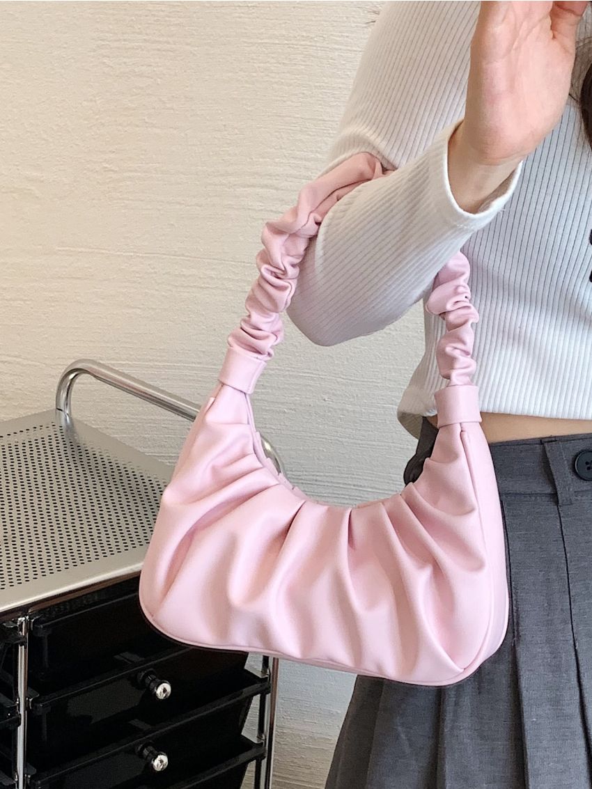 Minimalist Ruched Design Pink Shoulder Bag for Women