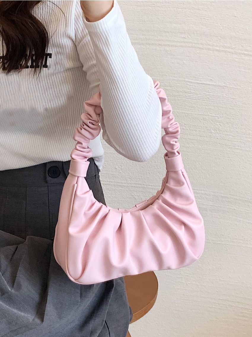 Minimalist Ruched Design Pink Shoulder Bag for Women