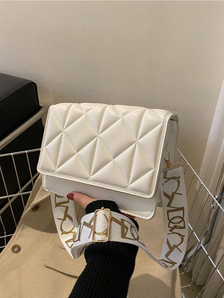 Mini White Quilted White Square Bag With Adjustable Strap
