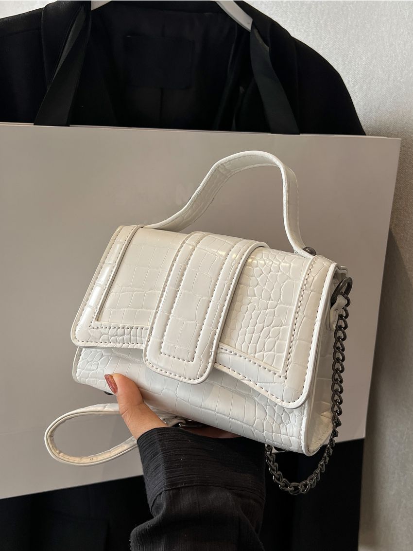 Mini Square Bag Crocodile Embossed Chain Strap Flap For Work