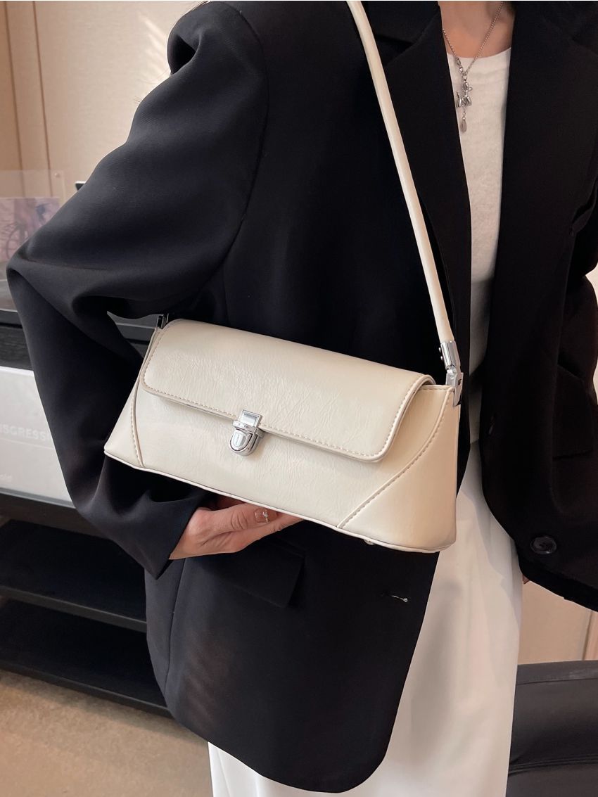 Medium Baguette Bag Beige Fashionable Flap For Work