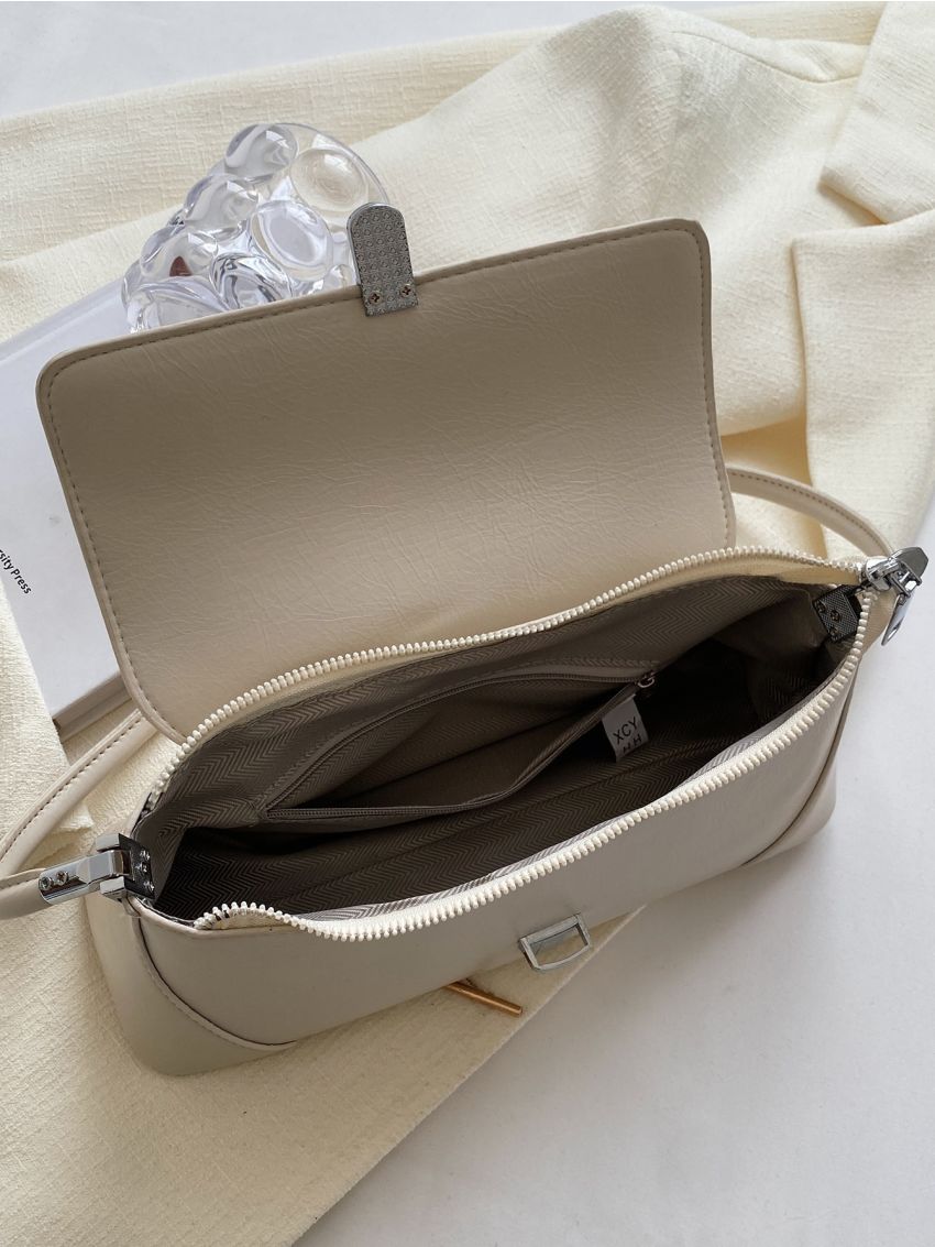Medium Baguette Bag Beige Fashionable Flap For Work