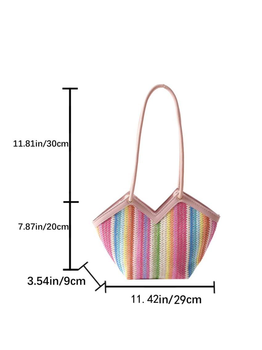 Color Block Straw Bag Contrast Binding Vacation For Summer