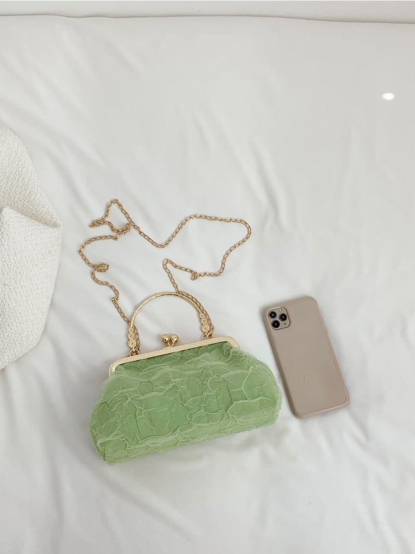 Minimalist Ruched Bag Kiss Lock Green