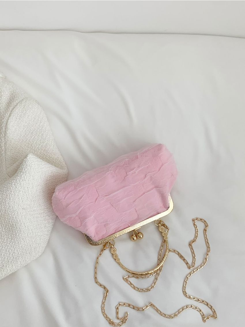 Small Square Bag Ruched Detail Metal Decor Chain Strap For Party