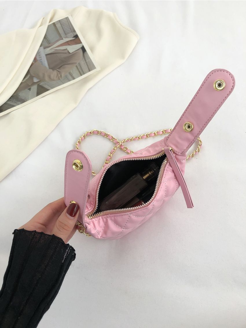 Mini Satchel Bag Fashionable Pink Argyle Quilted Chain PU For Daily Life