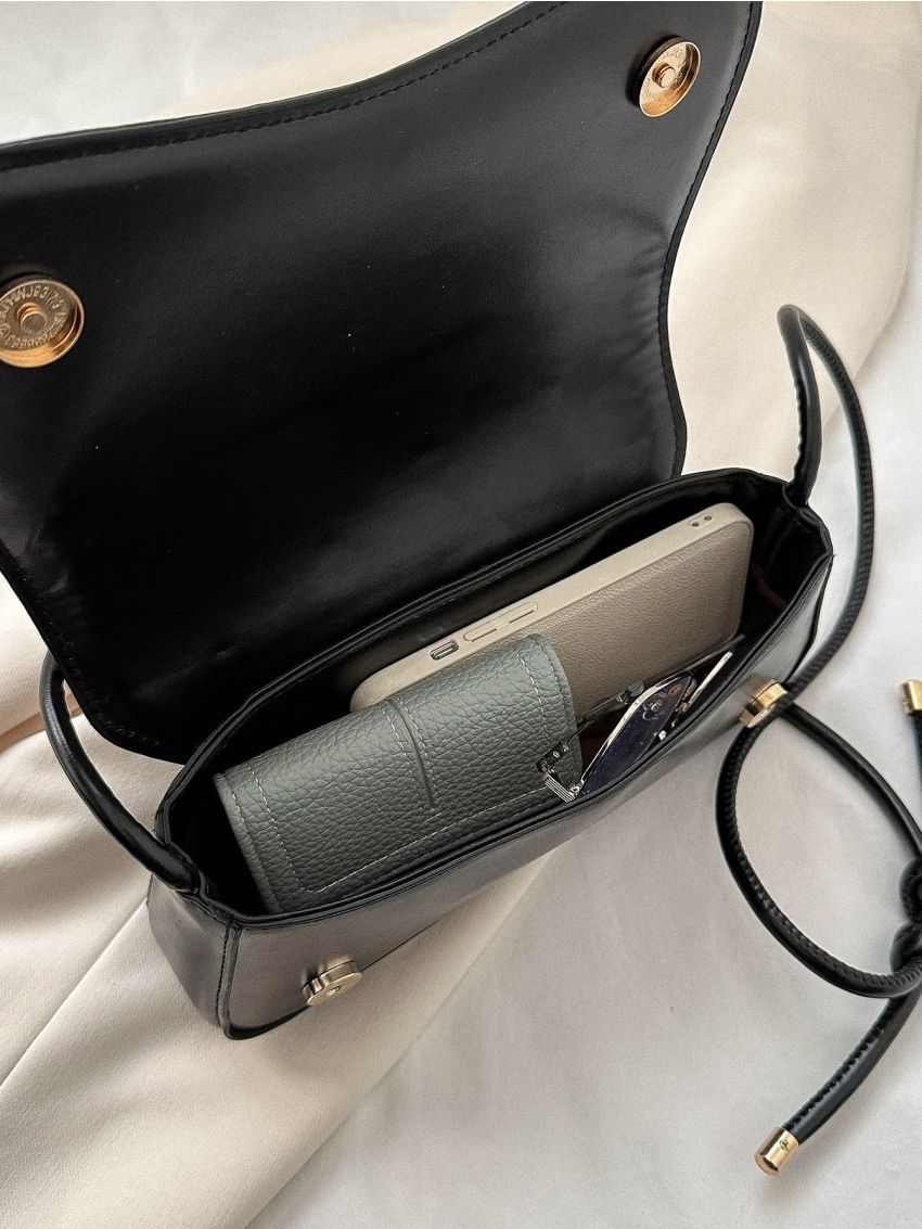 Small Square Bag Black Double Knot Strap Quilted Fashionable For Daily Work Outdoor