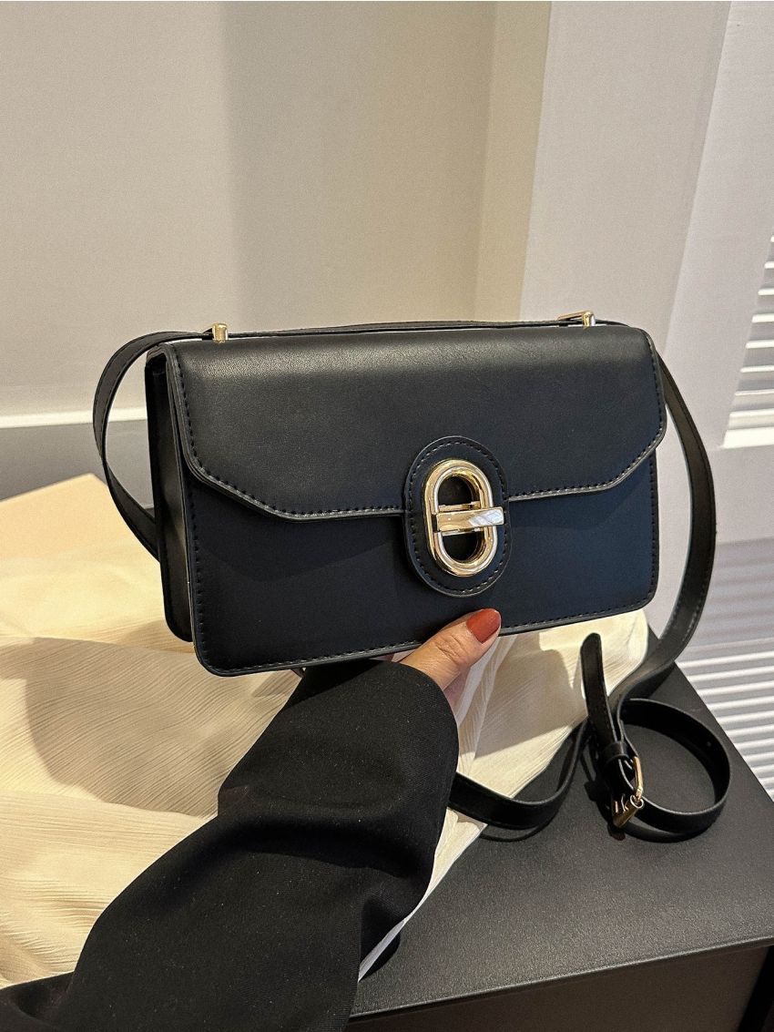 Small Square Bag Metal Decor Flap PU