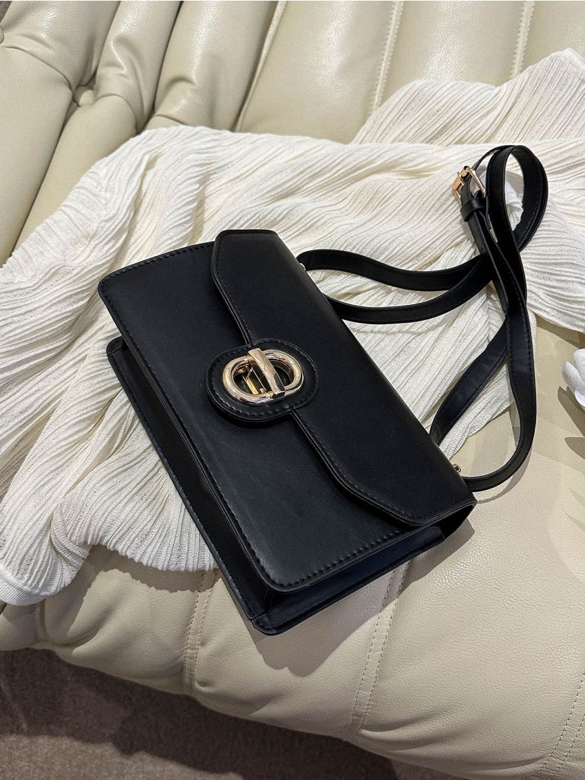 Small Square Bag Metal Decor Flap PU