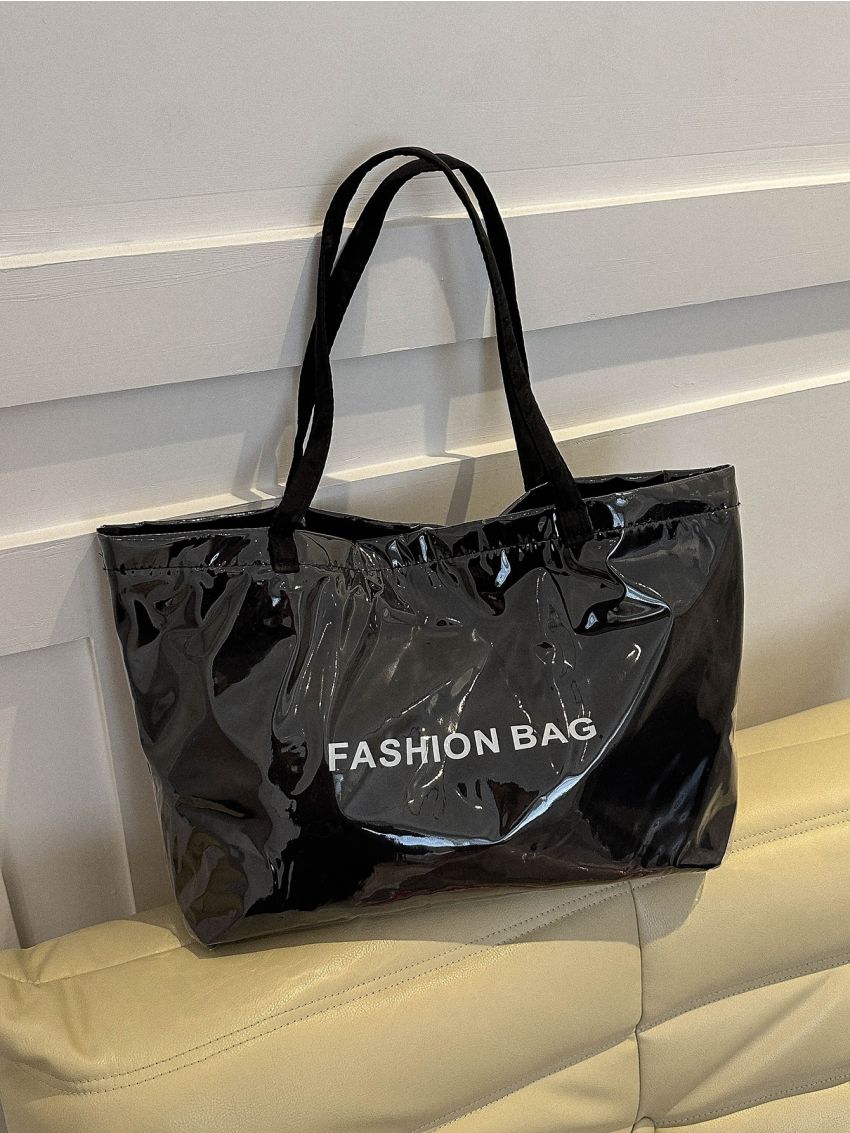 Letter Graphic Shoulder Tote Bag Fashion Magnetic Buckle PU