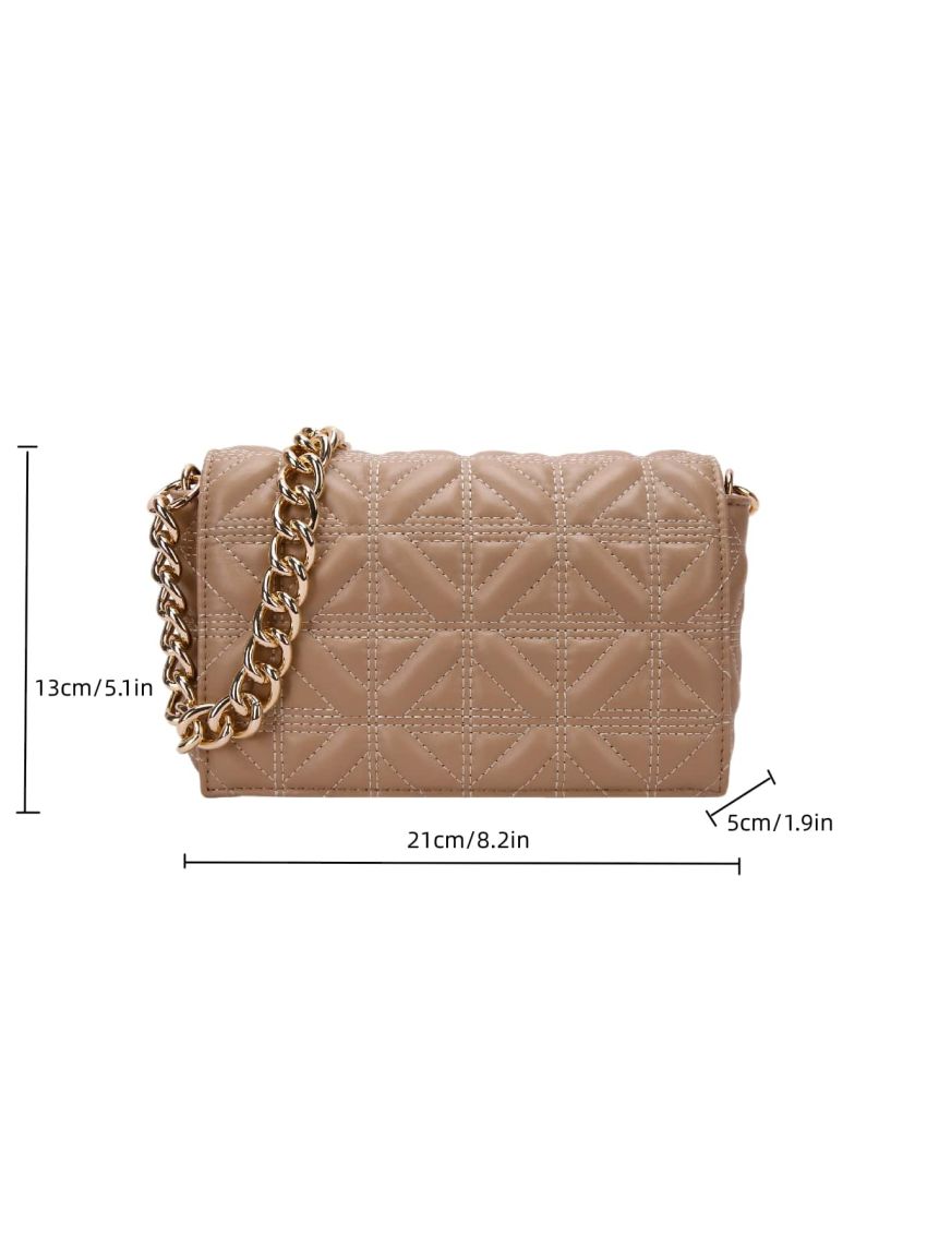 Small Square Bag Funky Neon Orange Quilted Detail Flap Chain PU For Daily Life
