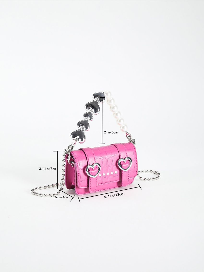 Mini Square Bag Crocodile Embossed Heart Buckle & Faux Pearl Decor PU