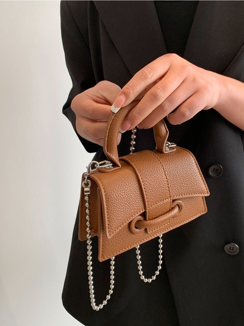 Mini Square Bag Litchi Embossed Flap Chain PU Elegant For Daily Life