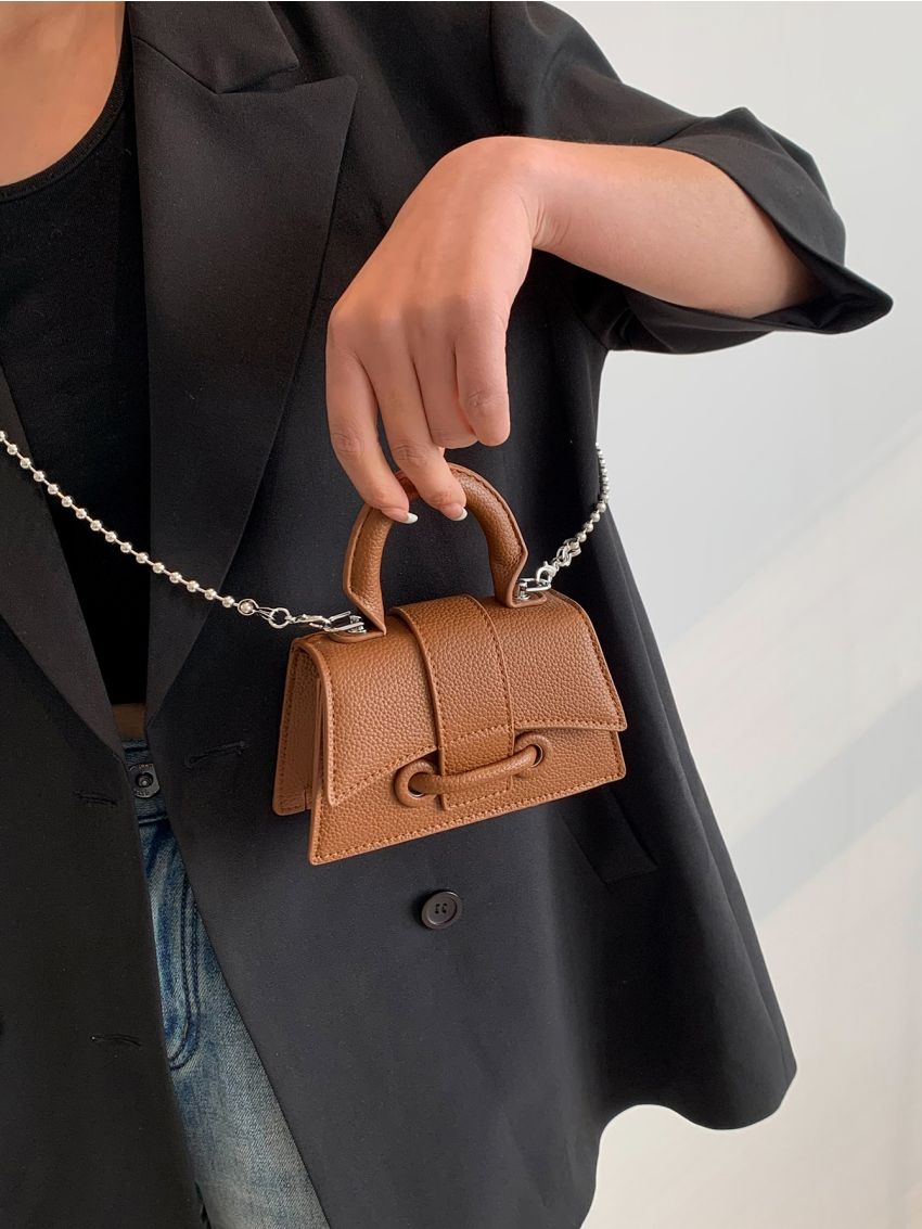 Mini Square Bag Litchi Embossed Flap Chain PU Elegant For Daily Life